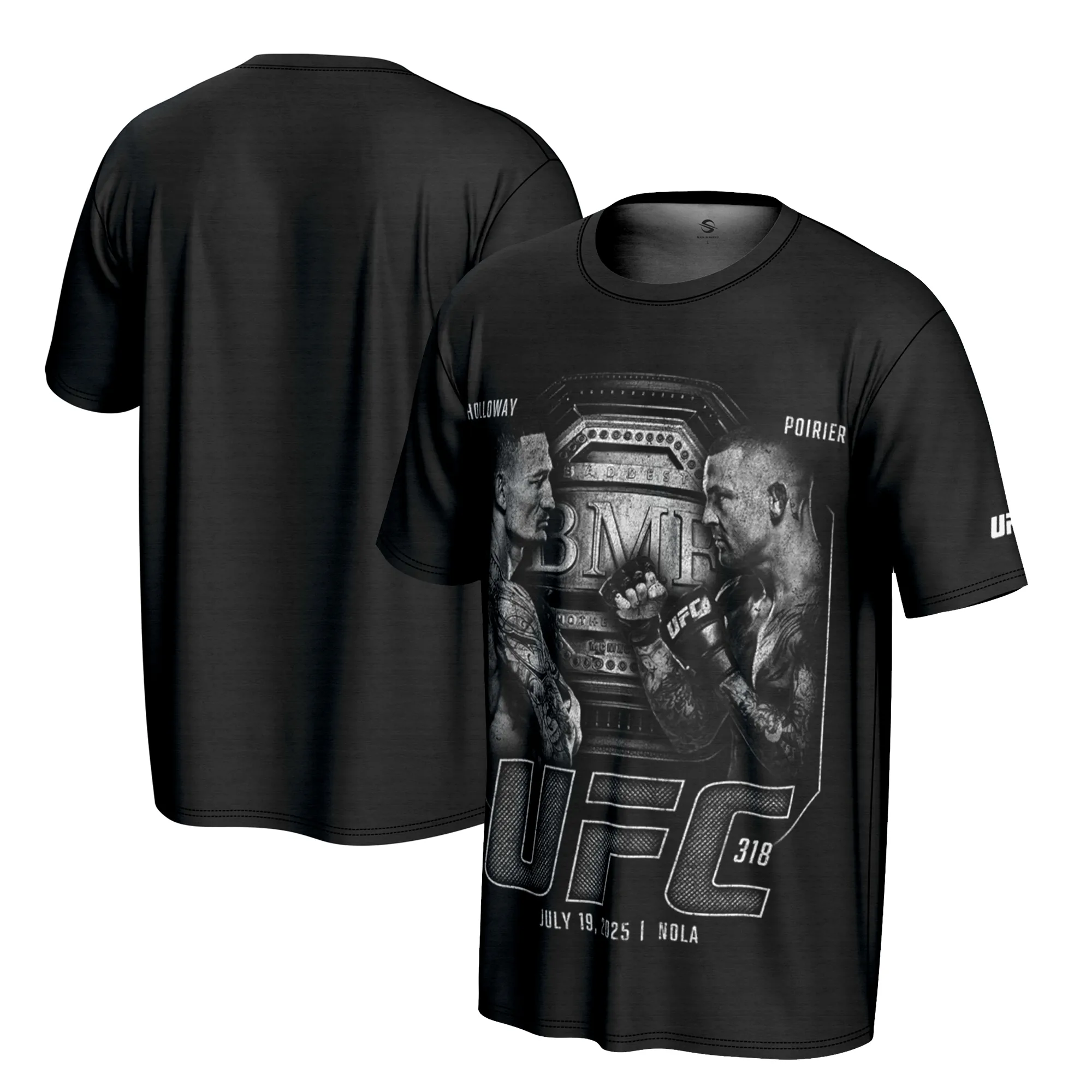 Men's ProSphere Black UFC 318 BMF Belt Max Holloway vs. Dustin Poirier T-Shirt sold by UFC