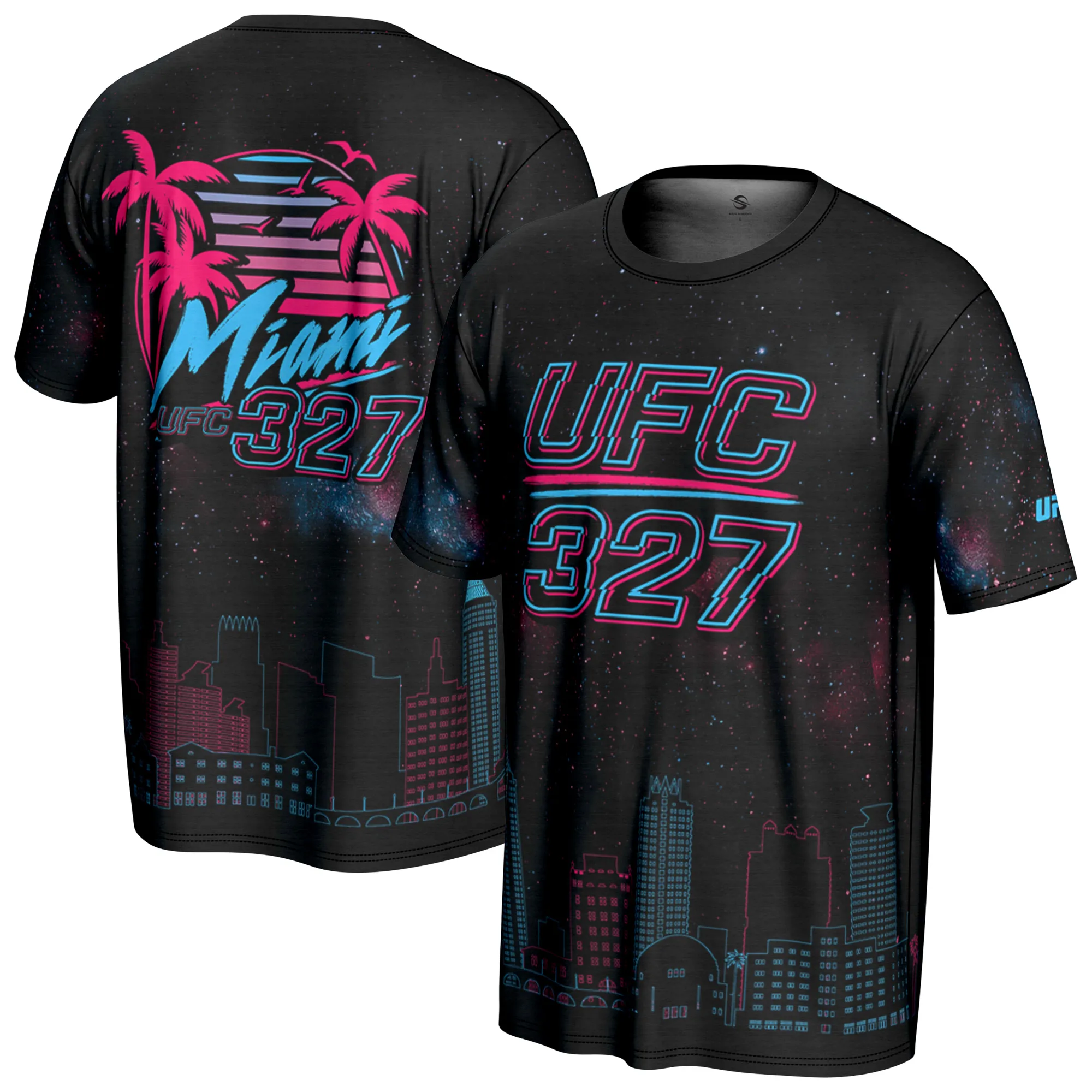 Men's ProSphere Black UFC 327 Miami Skyline T-Shirt sold by UFC