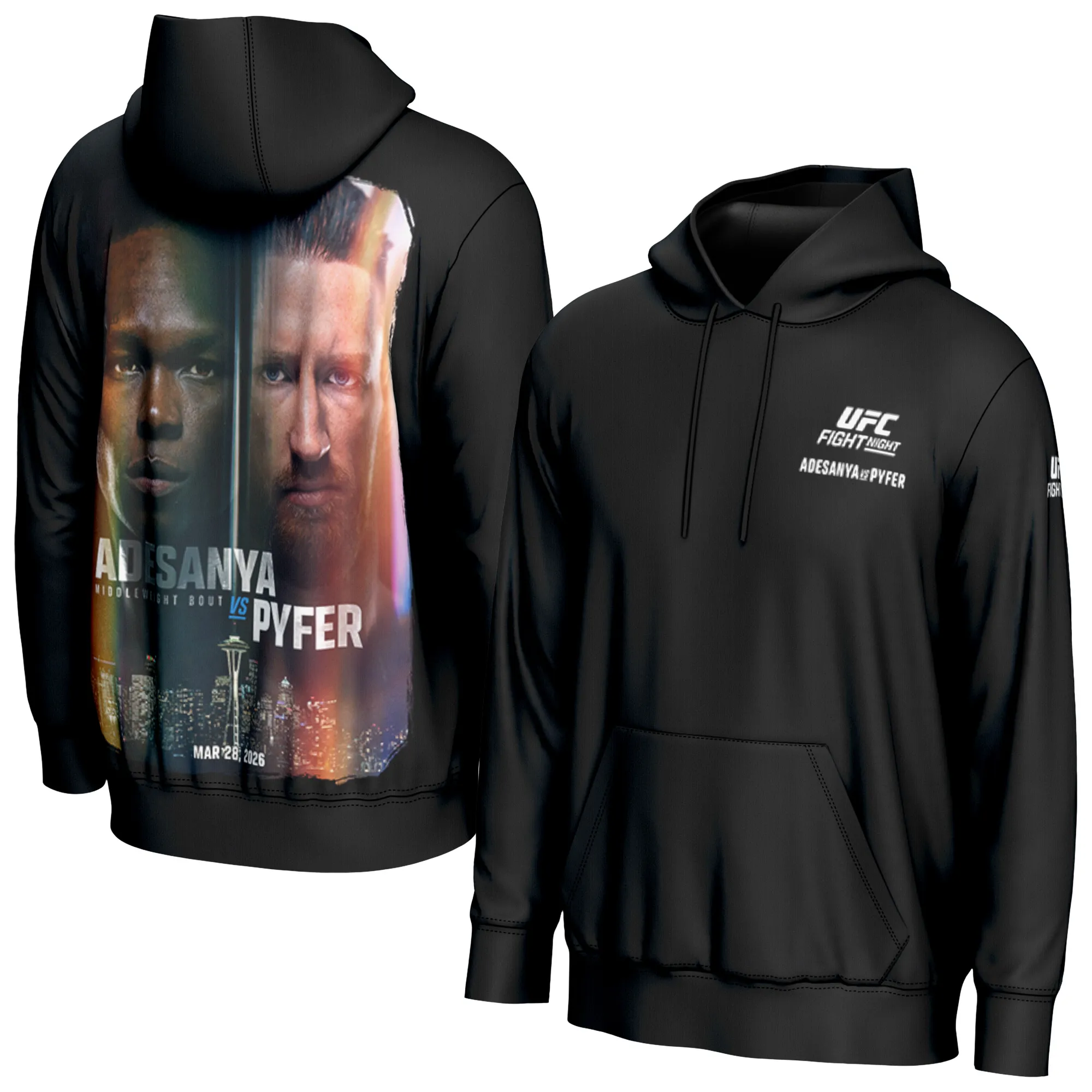 Men's ProSphere Black UFC Fight Night Seattle Israel Adesanya vs. Joe Pyfer Hoodie sold by UFC