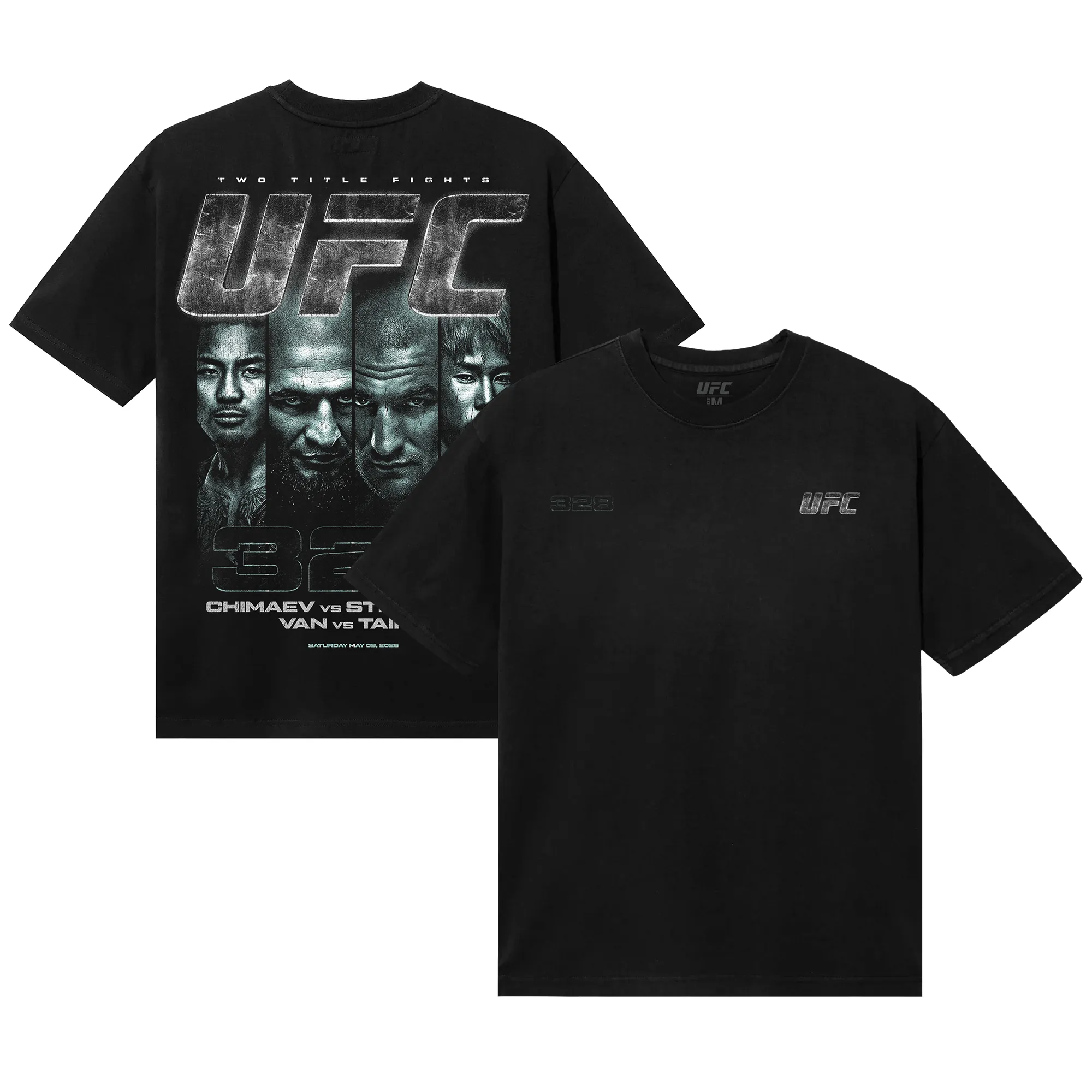 Men's Khamzat Chimaev vs. Sean Strickland & Joshua Van vs. Tatsuro Taira Black UFC 328 Matchup T-Shirt sold by UFC