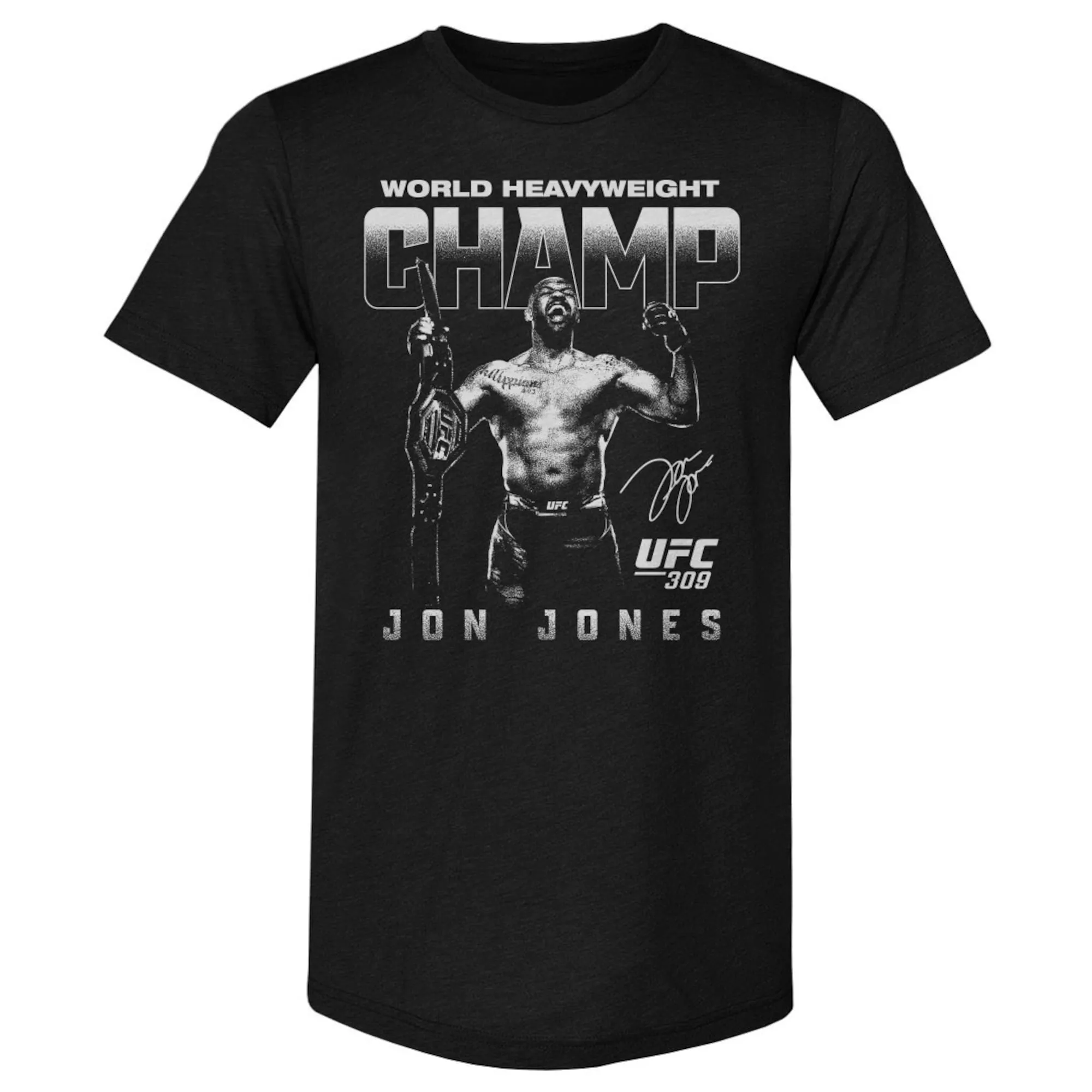 Men's 500 Level Heather Black Jon Jones UFC 309 Heavyweight Champion of the World Premium T-Shirt sold by UFC