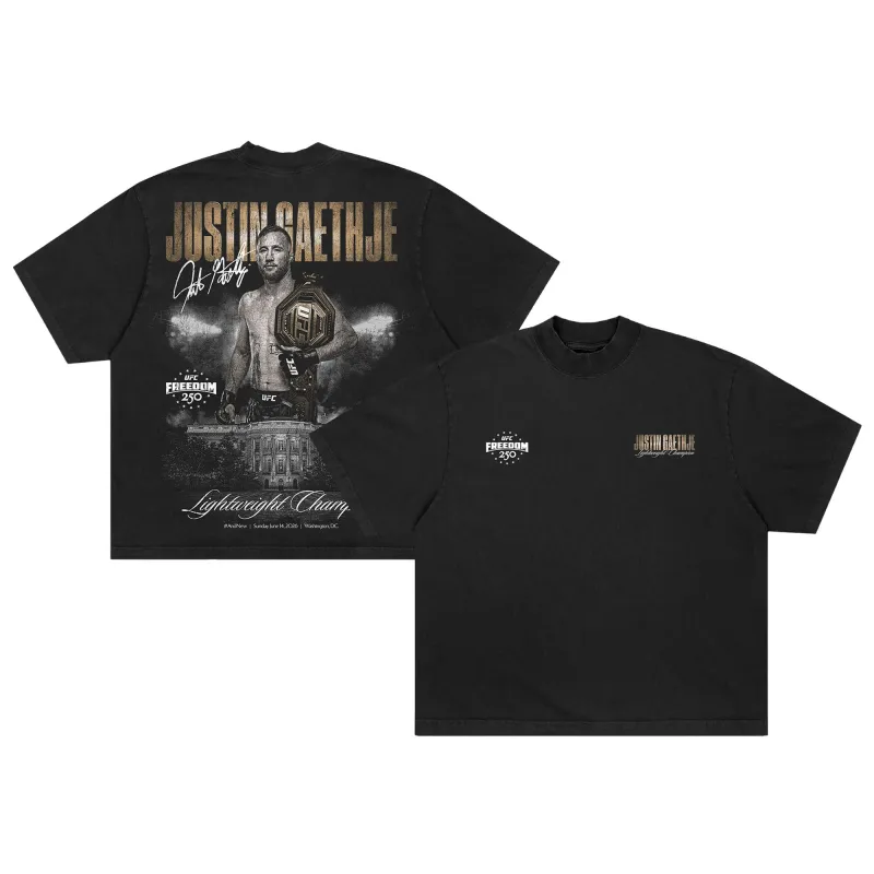 Men's Black Justin Gaethje UFC Freedom 250 #AndNew Men's Lightweight Champion Boxy T-Shirt made by UFC