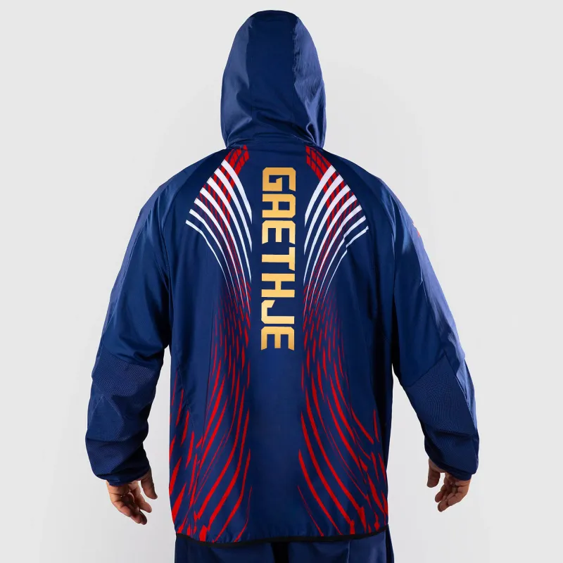 Men's Blue Justin Gaethje UFC Zenith by Venum Freedom 250 Authentic Fight Night Champion Full-Zip Walkout Hoodie made by UFC