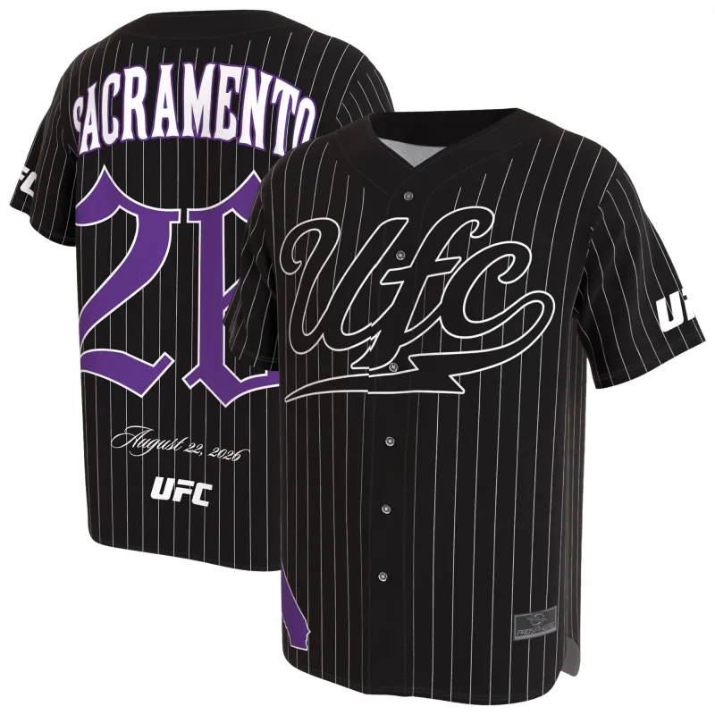 Men's ProSphere Black UFC Fight Night Sacramento Baseball Jersey made by UFC