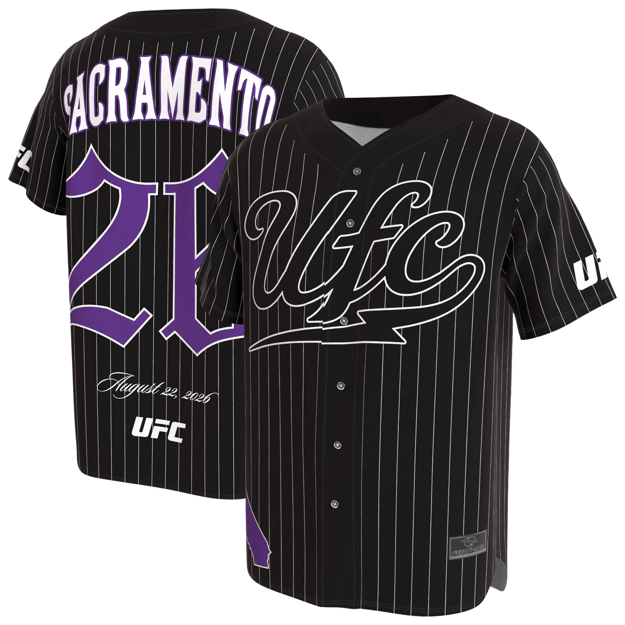 Men's ProSphere Black UFC Fight Night Sacramento Baseball Jersey sold by UFC