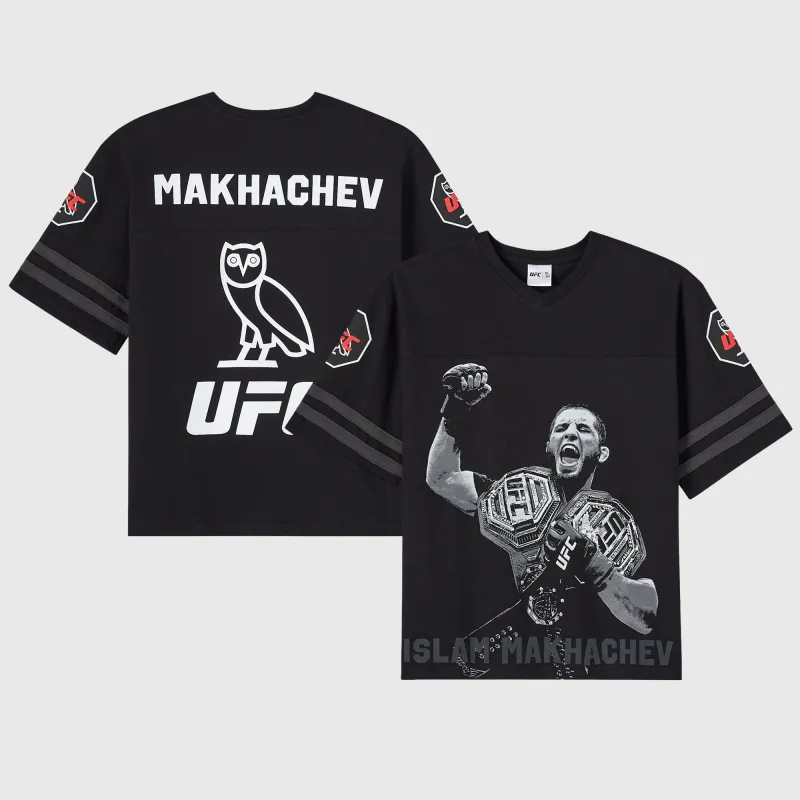 Men's OVO x UFC Black Islam Makhachev Football Slub T-Shirt made by OVO