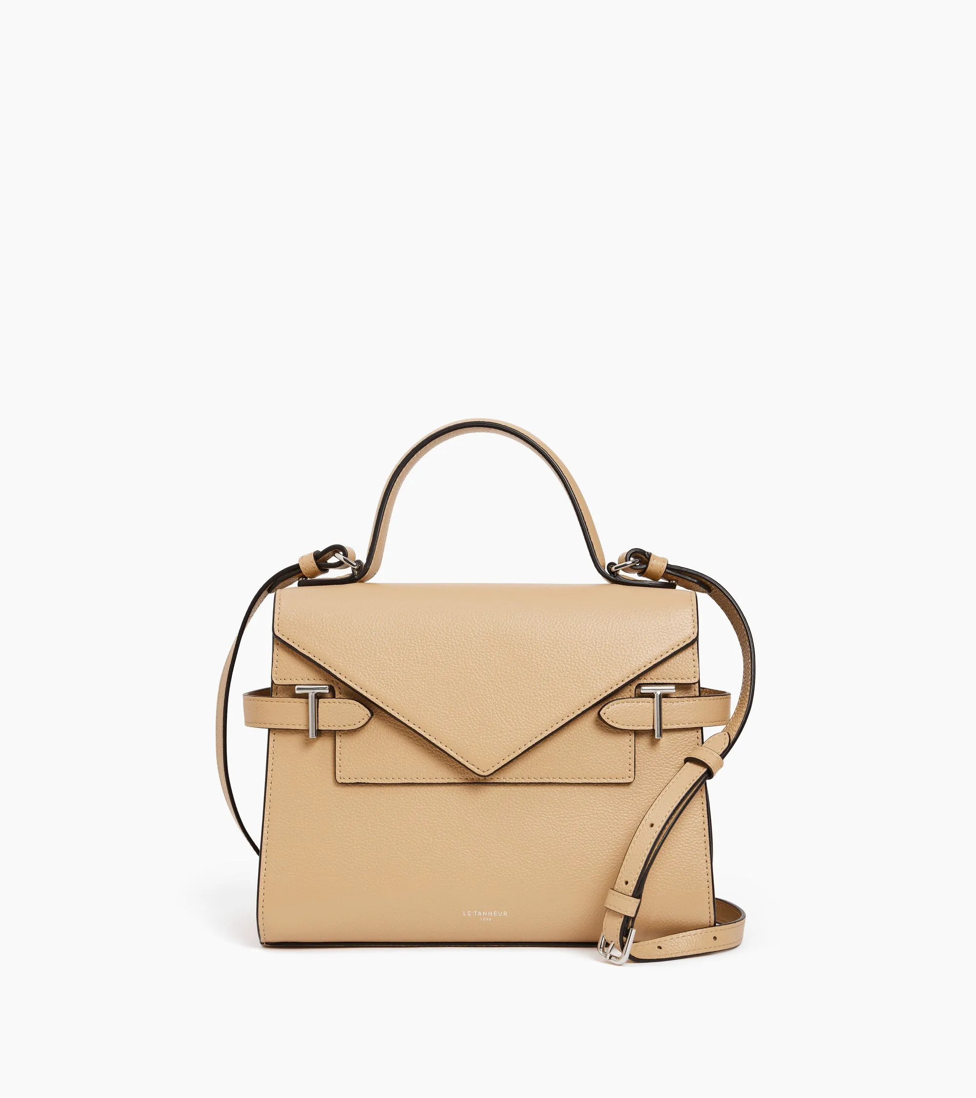 Emilie medium handbag with double flap in grained leather sold by Le Tanneur