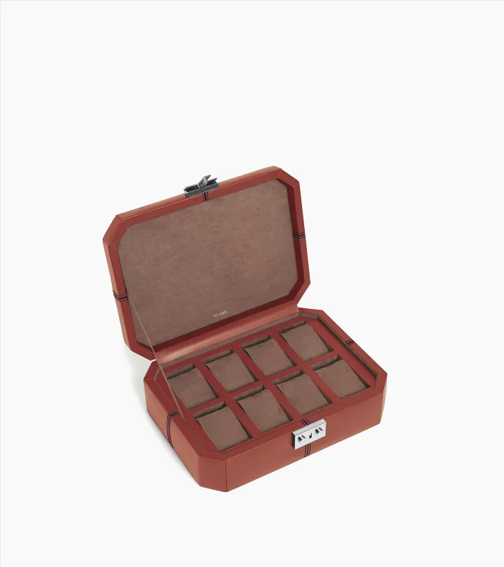Box for 8 watches with T-clasp in leather sold by Le Tanneur