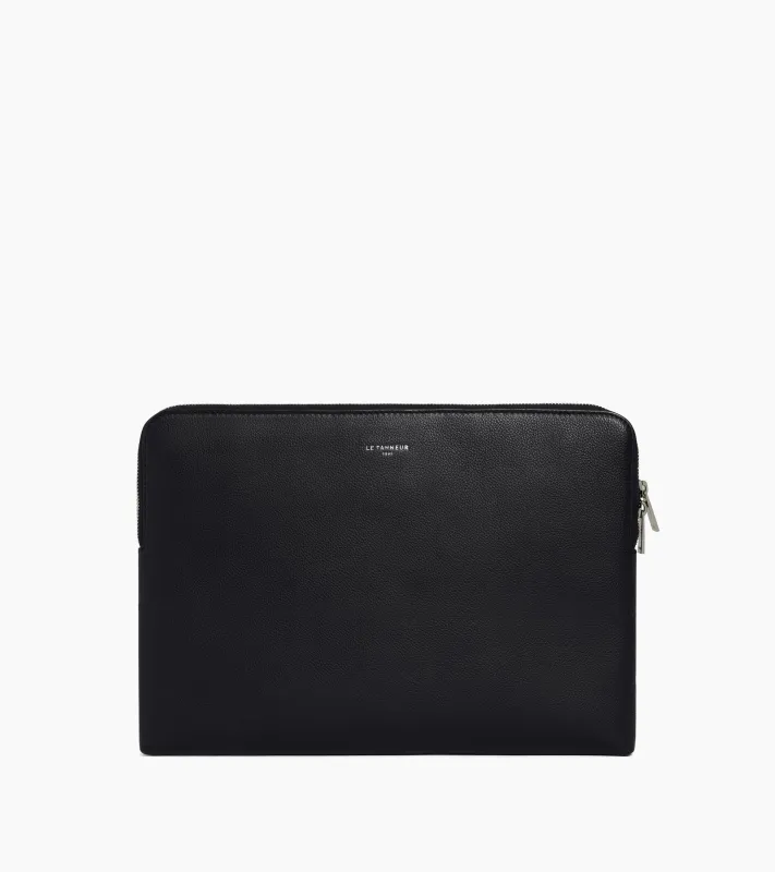 14" laptop sleeve in grained leather sold by Le Tanneur