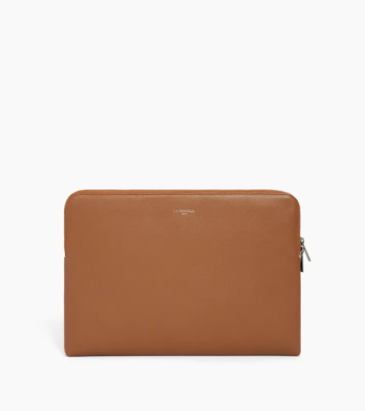 14" laptop sleeve in grained leather sold by Le Tanneur