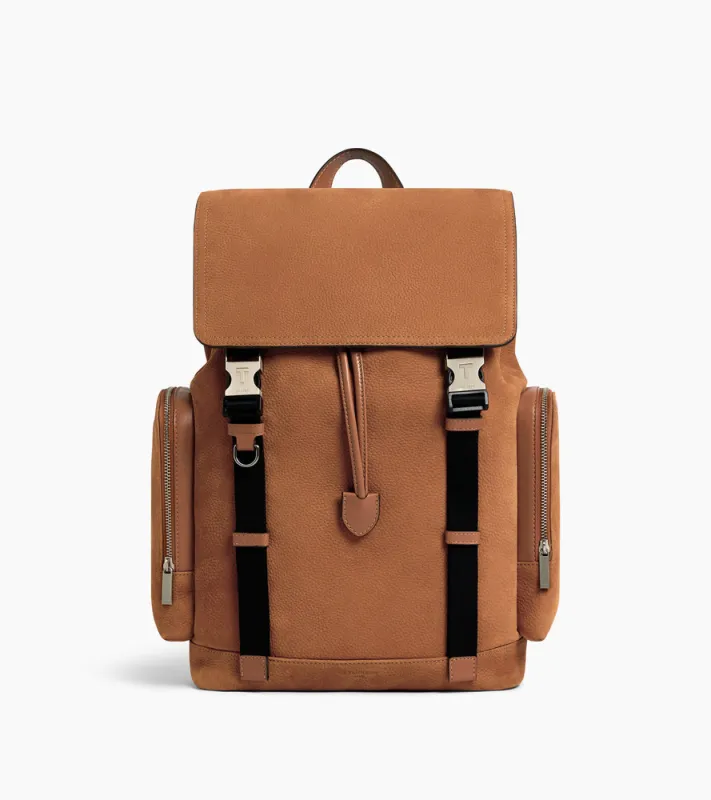 Maurice backpack in grained nubuck leather with a flap sold by Le Tanneur