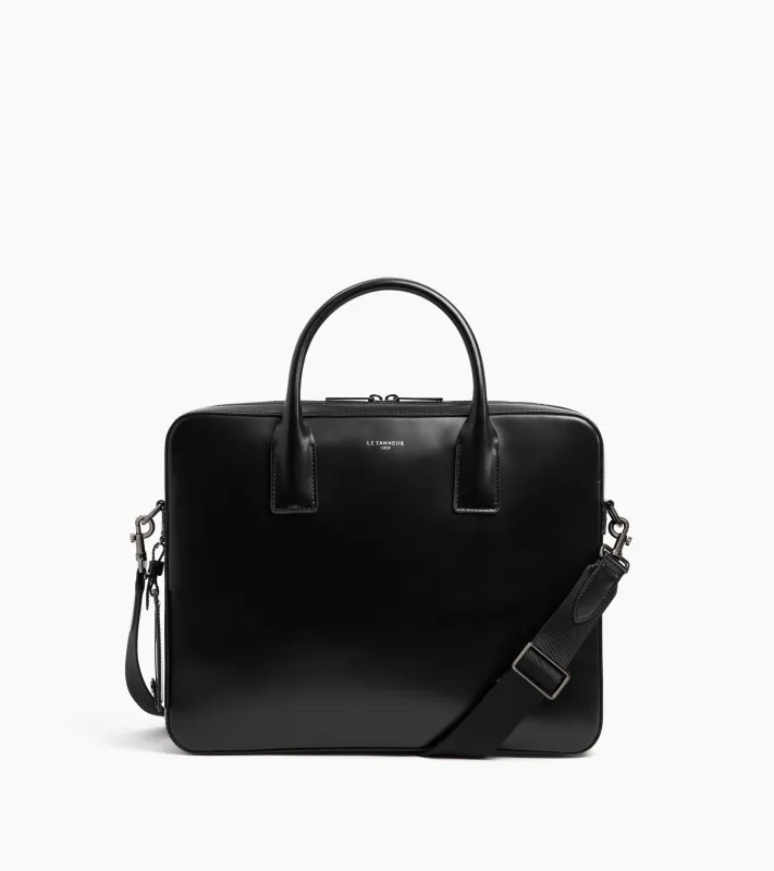 Emile slim 14" document box-effect case in smooth leather sold by Le Tanneur