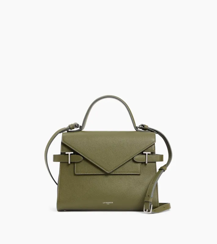 Emilie medium handbag with double flap in grained leather sold by Le Tanneur