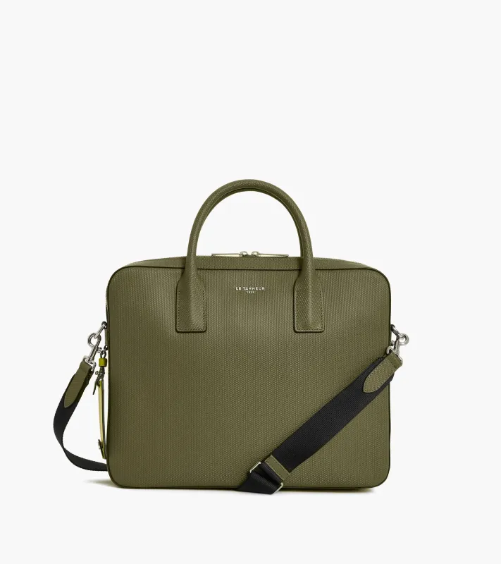 Emile slim, 14" briefcase in signature T leather sold by Le Tanneur