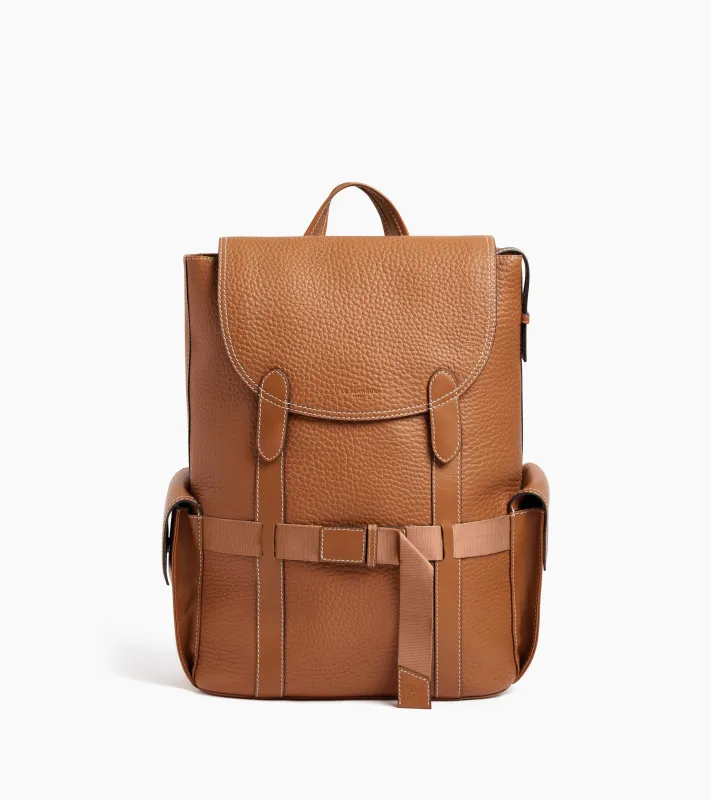 Noah backpack with flap in buffalo grain leather and smooth leather sold by Le Tanneur