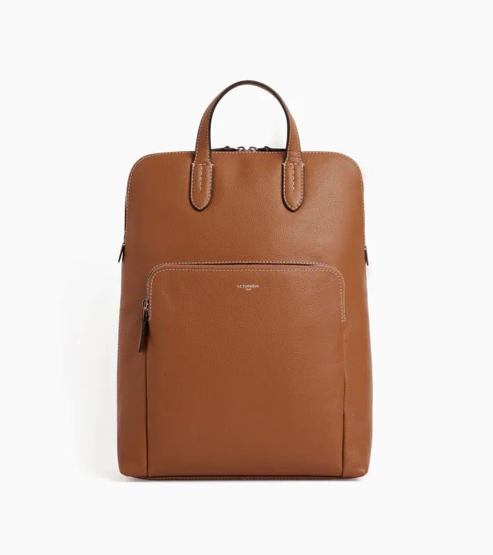 Sophie zipped business backpack in grained leather sold by Le Tanneur
