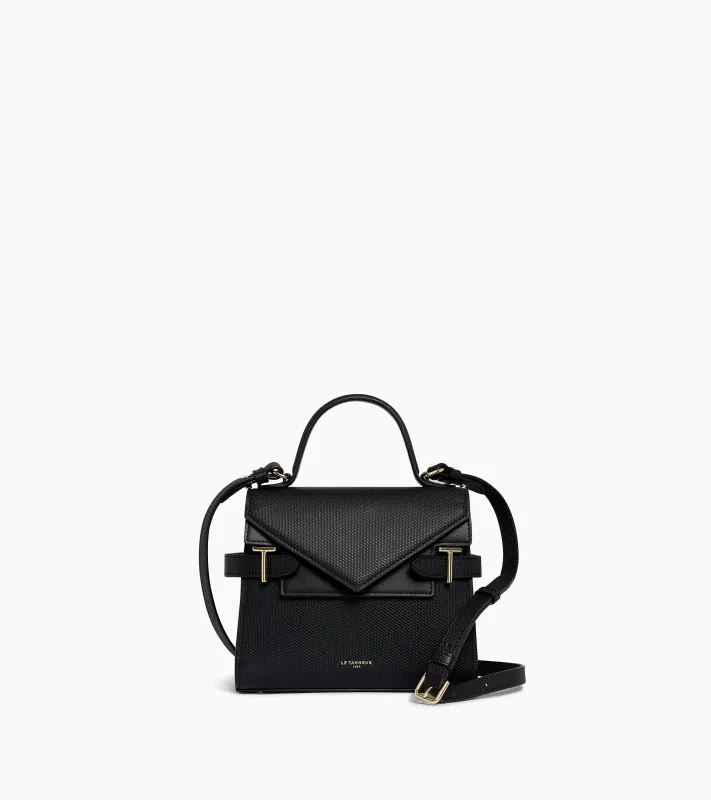 Emilie small handbag with double flap in T-signature leather made by Le Tanneur