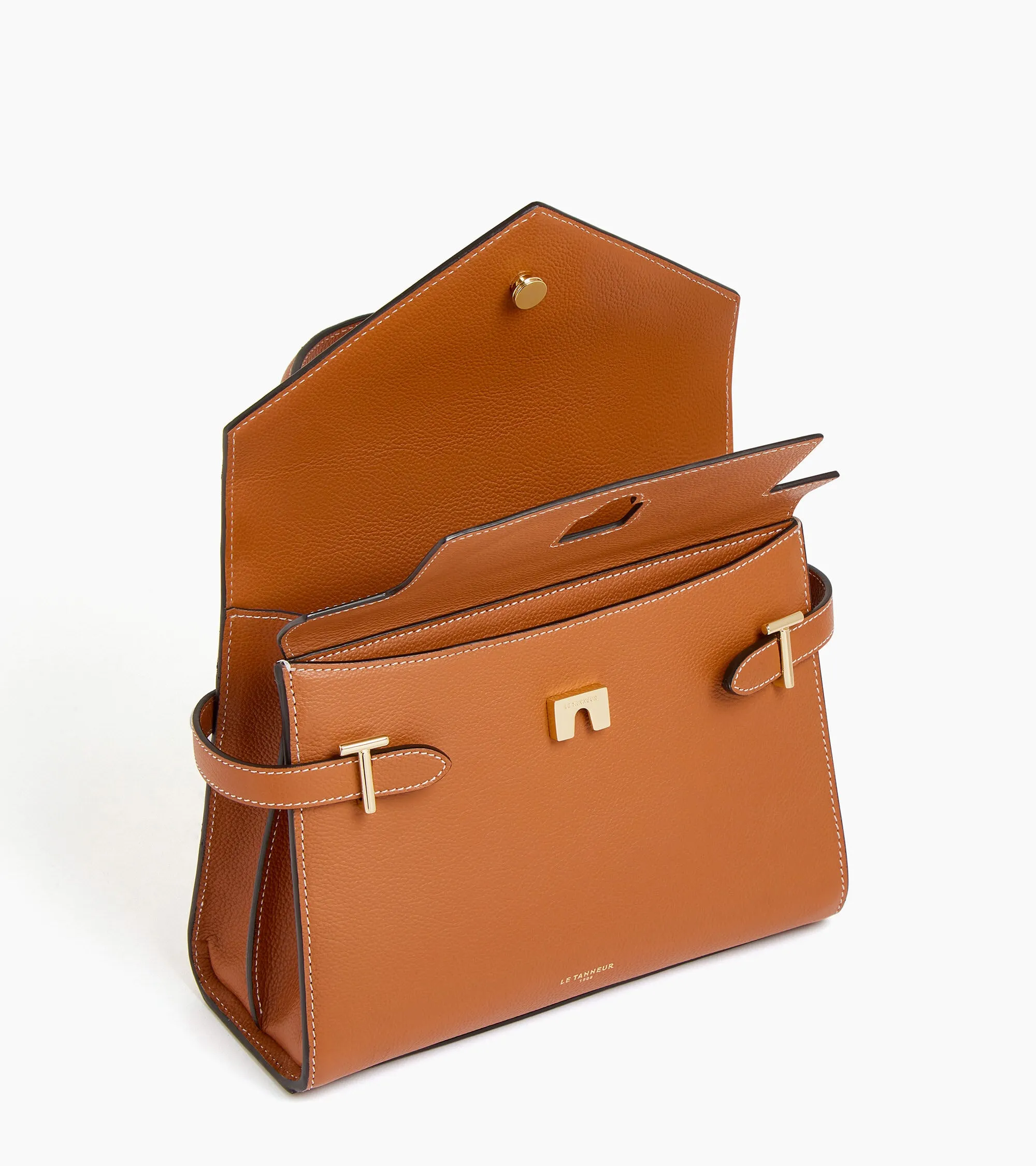 Emilie medium handbag with double flap in grained leather sold by Le Tanneur product image thumbnail 5