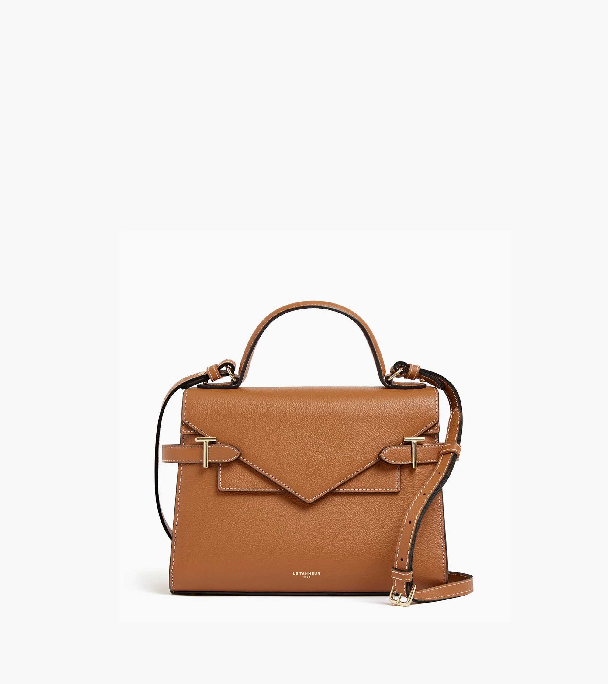 Emilie medium handbag with double flap in grained leather sold by Le Tanneur