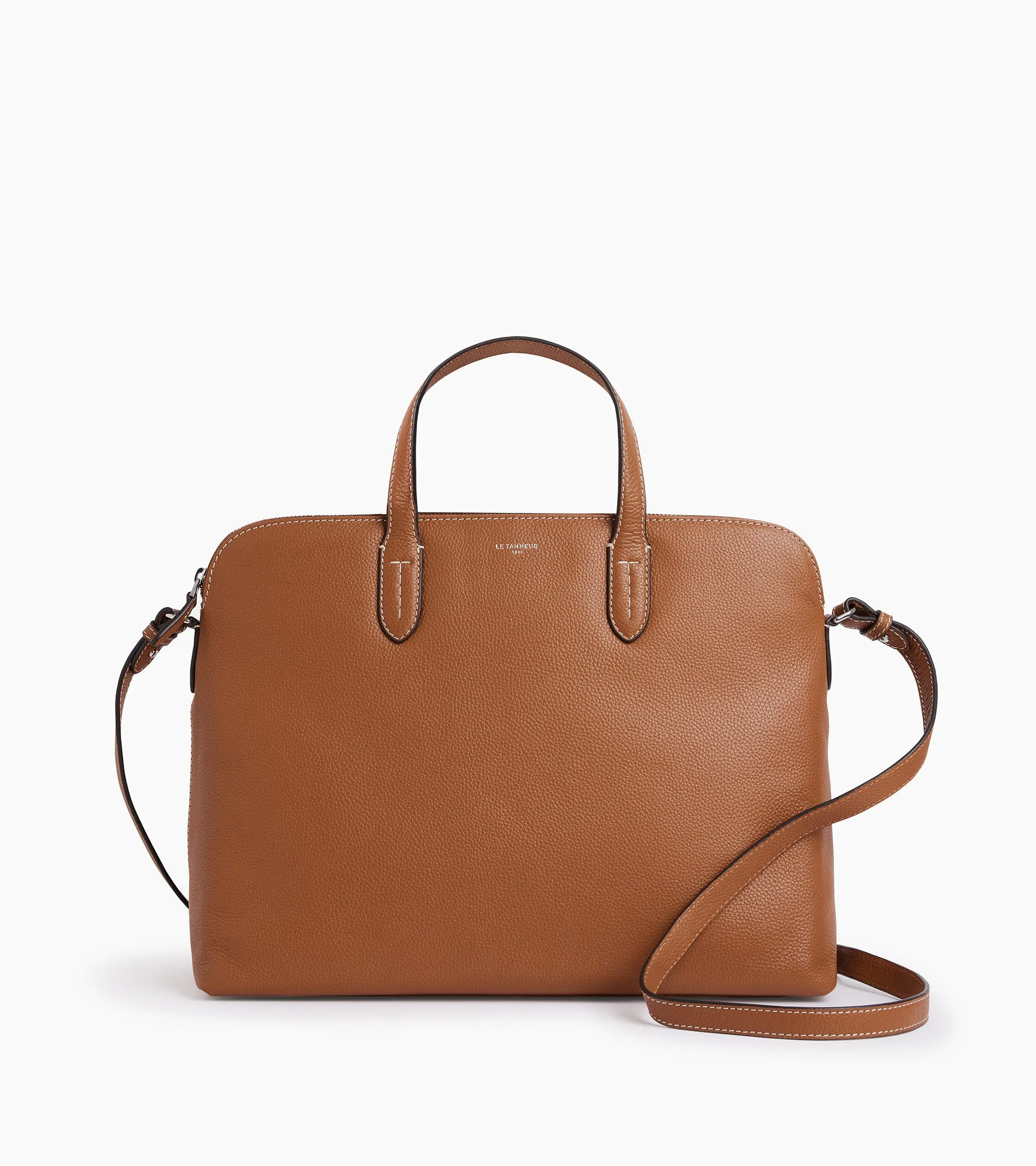 Sophie 15" briefcase with 1 gusset in grained leather sold by Le Tanneur