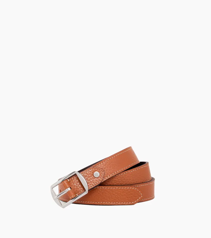 Women's reversible belt with square buckle in grained leather made by Le Tanneur