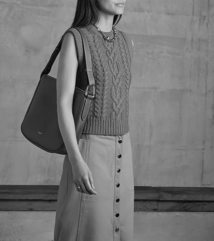 Medium-sized hobo bag Madeleine in grained calfskin leather sold by Le Tanneur