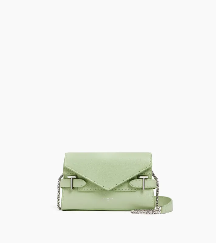 Emilie double flap small pouch in grained leather made by Le Tanneur