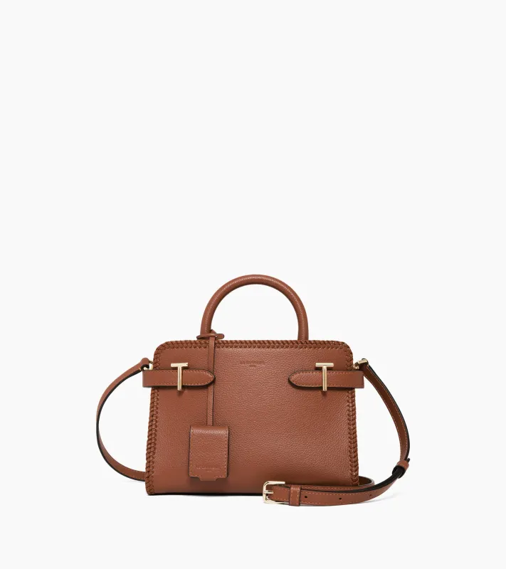 Emilie small handbag in grained leather with topstitching made by Le Tanneur