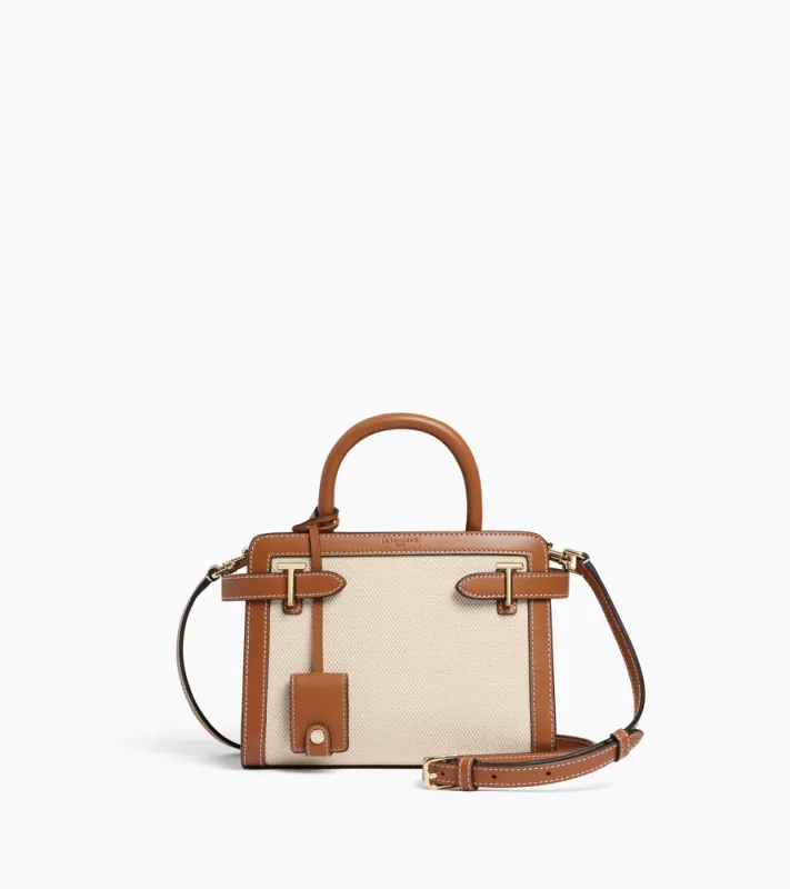 Emilie small handbag in cotton canvas and smooth leather made by Le Tanneur