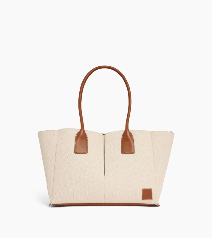 Elena large tote bag in cotton canvas and grained leather sold by Le Tanneur