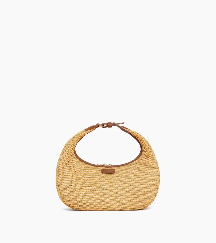 Juliette small hobo bag with raffia effect and smooth leather made by Le Tanneur