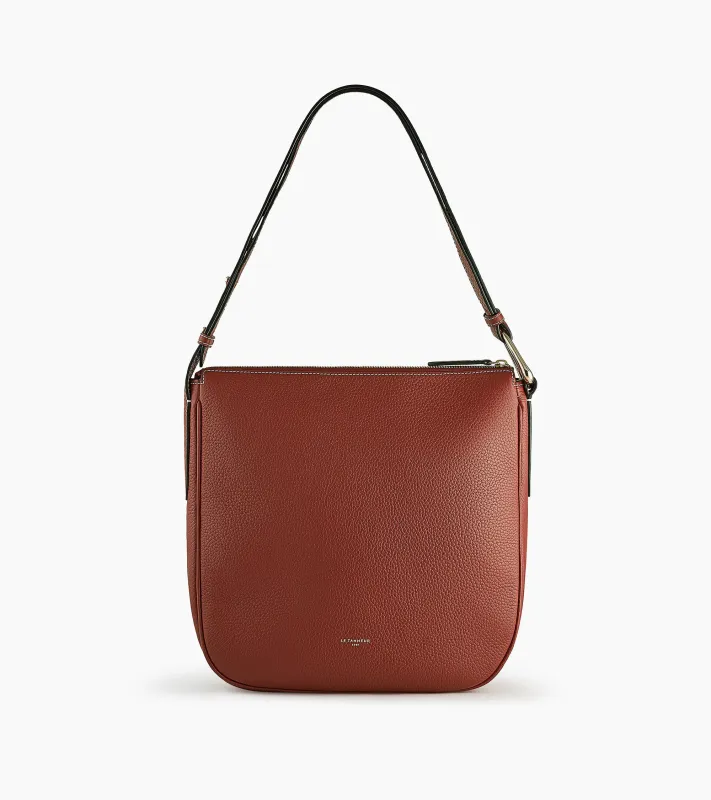 Medium-sized hobo bag Madeleine in grained calfskin leather made by Le Tanneur