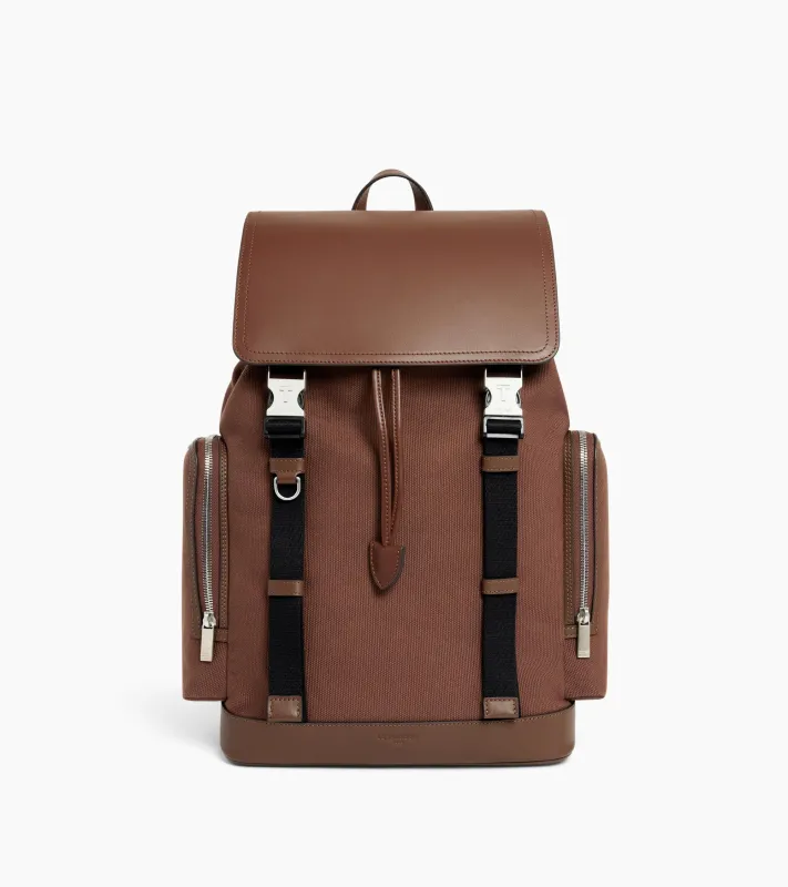 Maurice backpack with flap in cotton canvas and smooth leather made by Le Tanneur