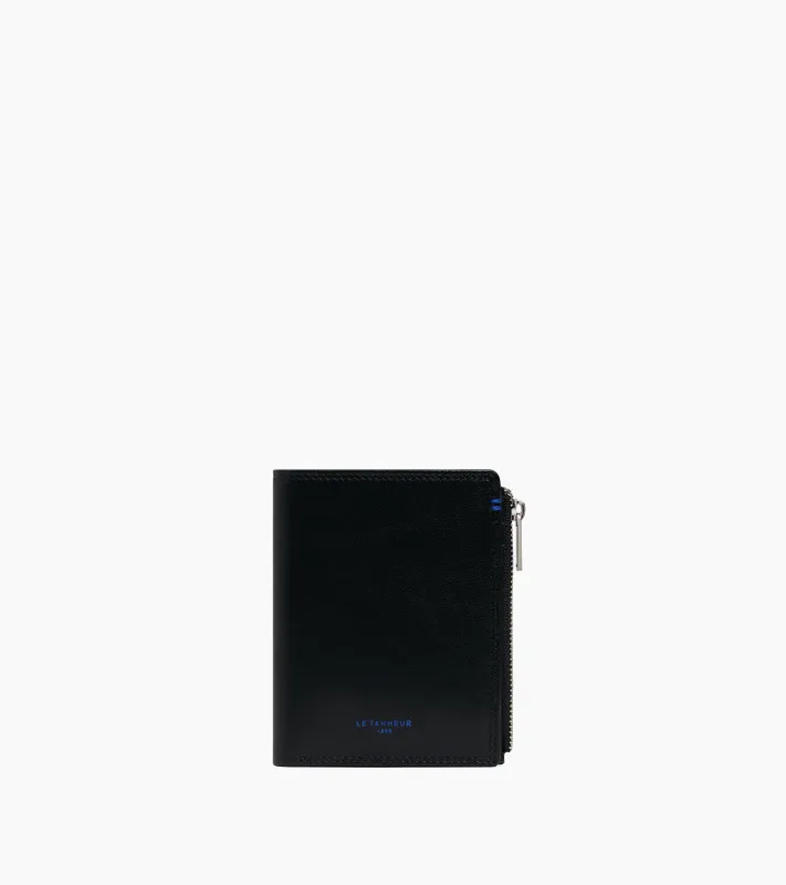 Martin medium vertical zipped wallet in smooth leather made by Le Tanneur
