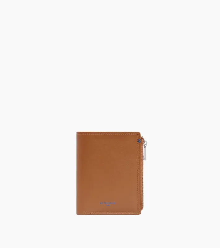 Martin medium vertical zipped wallet in smooth leather made by Le Tanneur