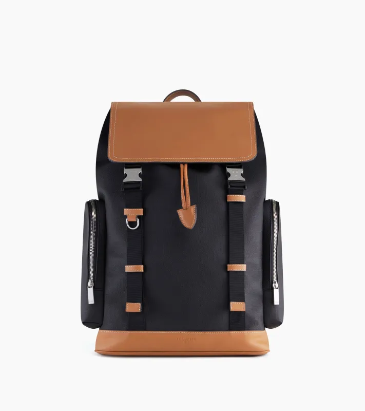 Maurice backpack with flap closure in coated canvas made by Le Tanneur