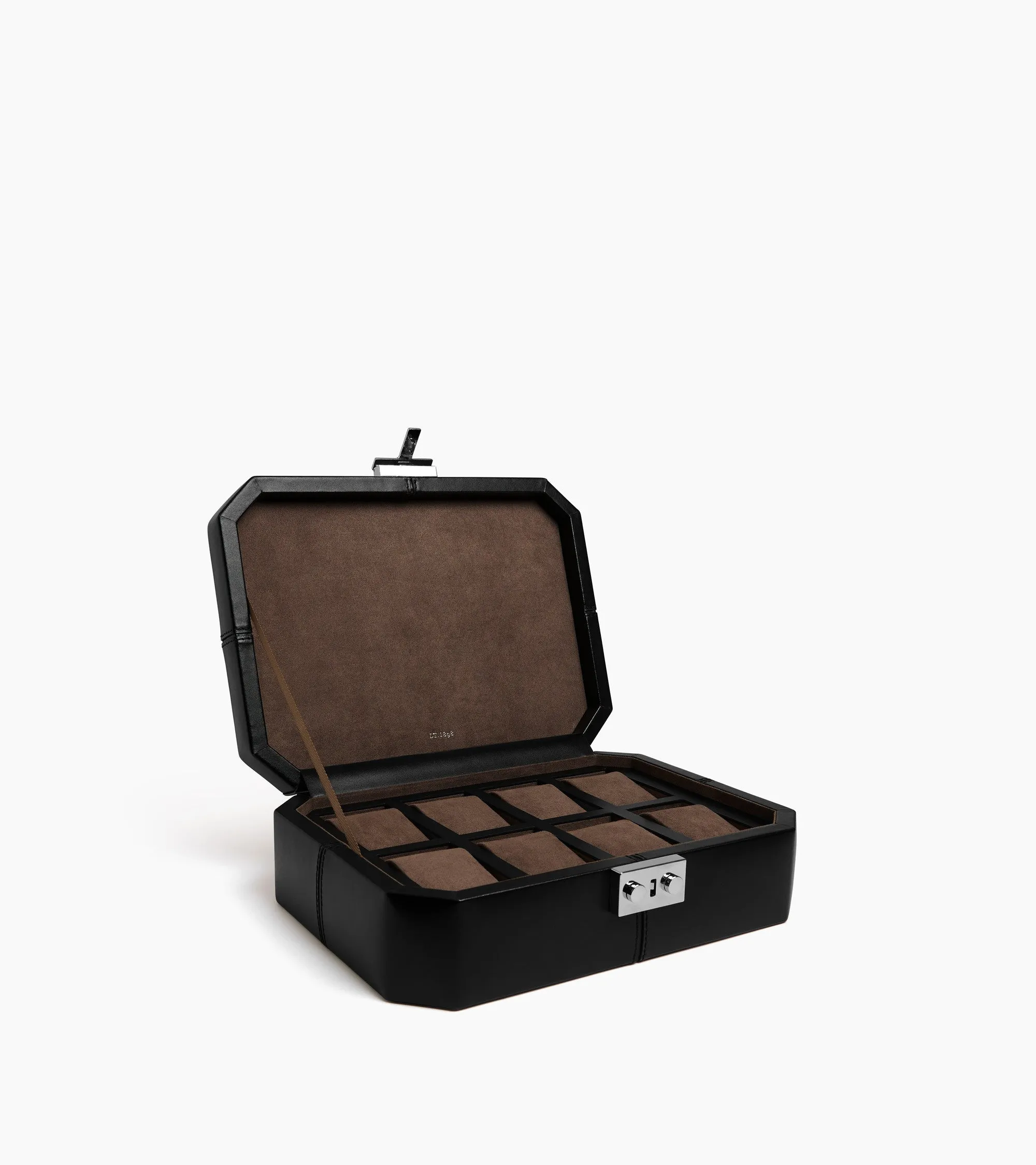 Box for 8 watches with T-clasp in leather sold by Le Tanneur