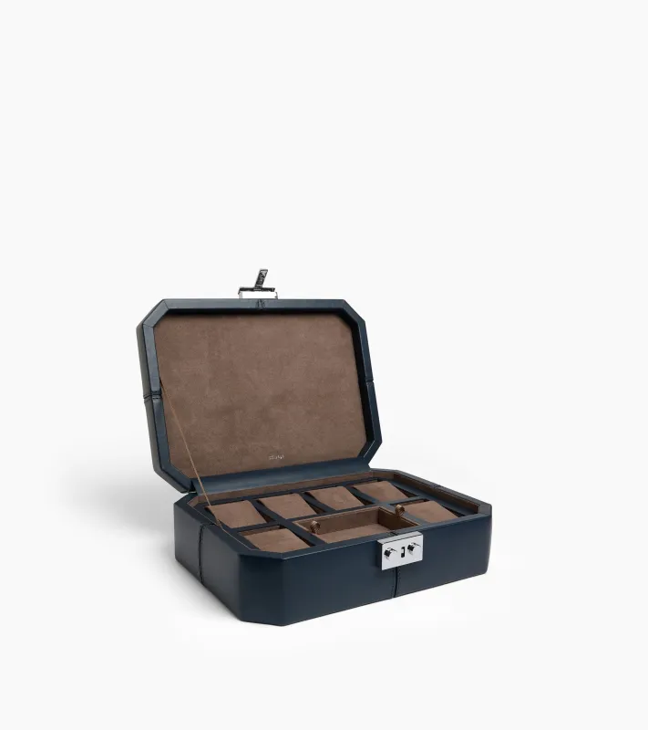 6-watch and cufflinks box in leather made by Le Tanneur