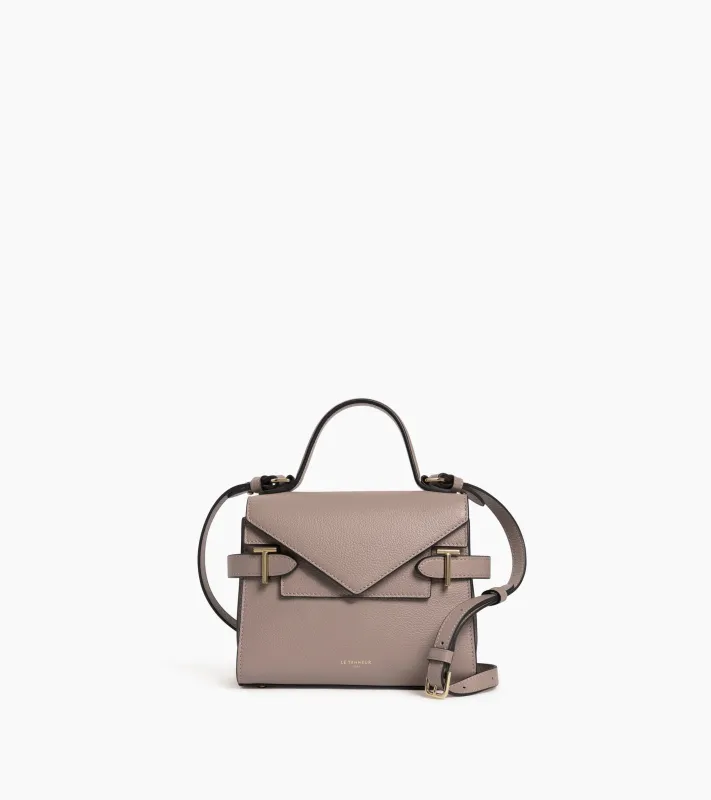 Emilie small handbag with double flap in grained leather made by Le Tanneur