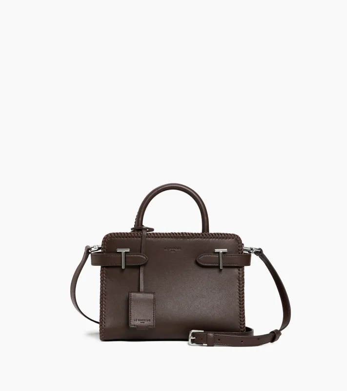 Emile small handbag with topstitching in smooth leather made by Le Tanneur