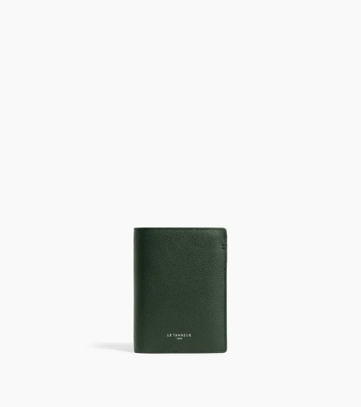 Lucien small vertical two-fold zipped wallet in grained leather made by Le Tanneur