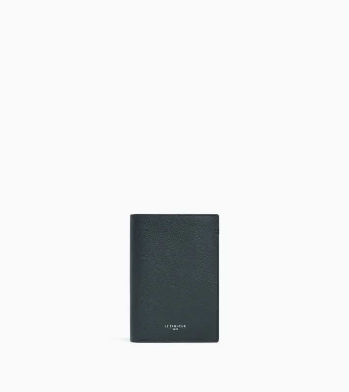 Lucien medium vertical two-fold zipped wallet in grained leather made by Le Tanneur