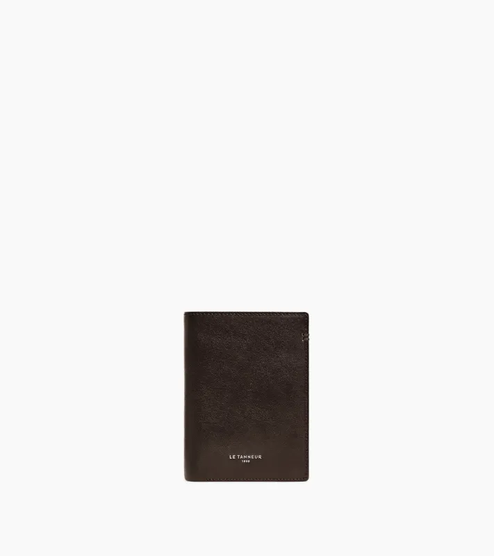 Lucien medium vertical two-fold zipped wallet in oiled leather made by Le Tanneur