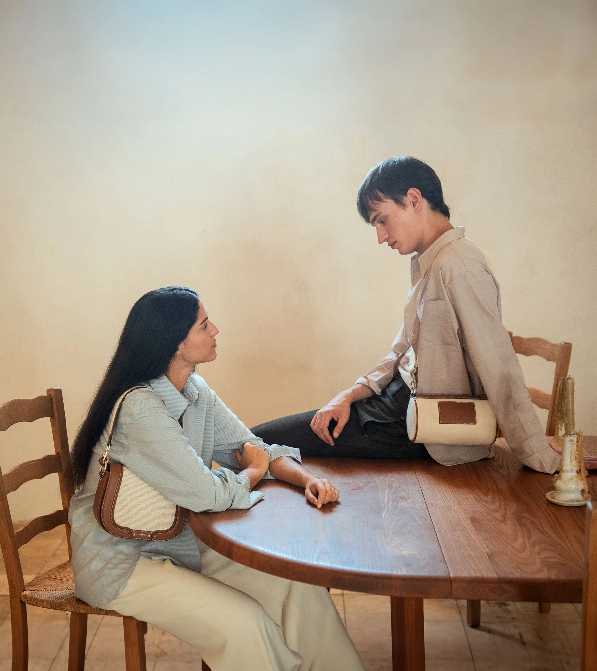 Ella medium shoulder bag in cotton canvas and smooth leather sold by Le Tanneur product image thumbnail 2