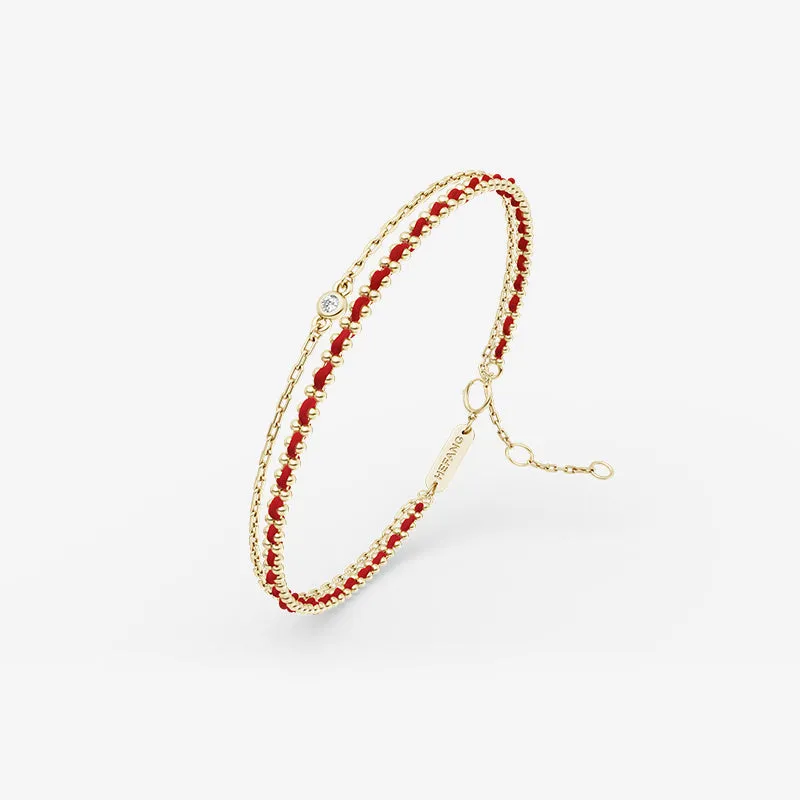 Red String Bracelet - 14K Gold Diamond sold by Hefang