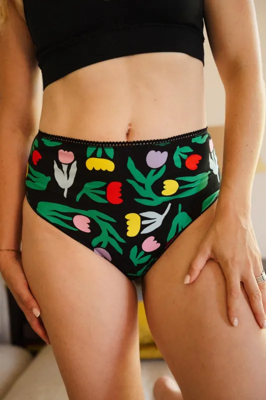 High-Waisted Organic Cotton Briefs - Tulipia Black made by We Are Jolies