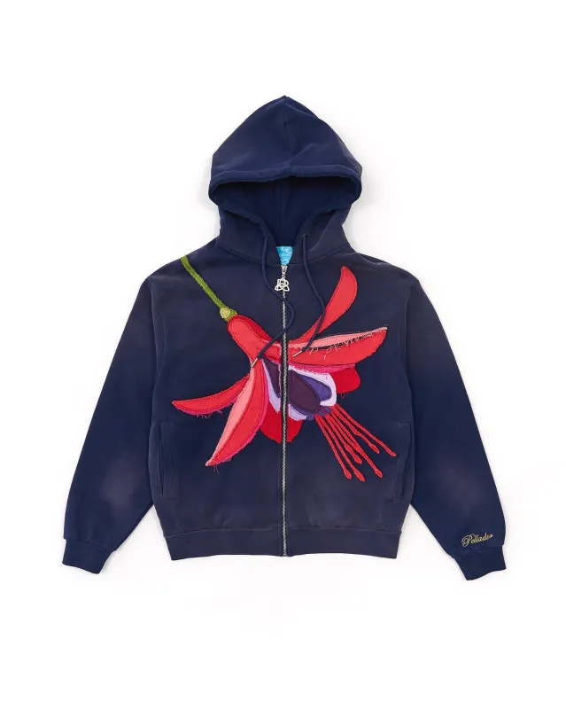 Fuchsia Appliqué Zip Hoodie - Navy sold by Pellador