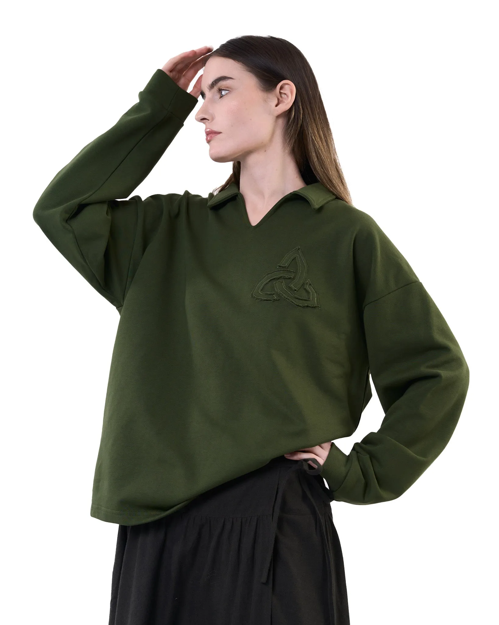 Appliqué Polo Collar Sweatshirt - Green sold by Pellador product image thumbnail 5