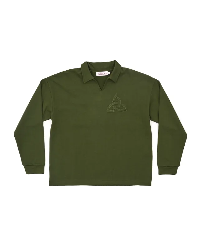 Appliqué Polo Collar Sweatshirt - Green made by Pellador