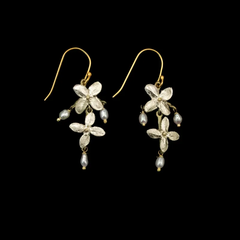 White Hydrangea Earrings - 2-Flower Wire made by Michael Michaud